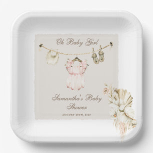 Pampas Gras Baby Mädchen Wäscheleine Baby Shower Pappteller