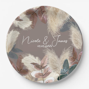 Pampas Gras & Blätter Erdig Bohemian Hochzeit Pappteller