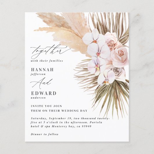 Pampas Gras Blätter orchid rustikale Hochzeit (Vorderseite)