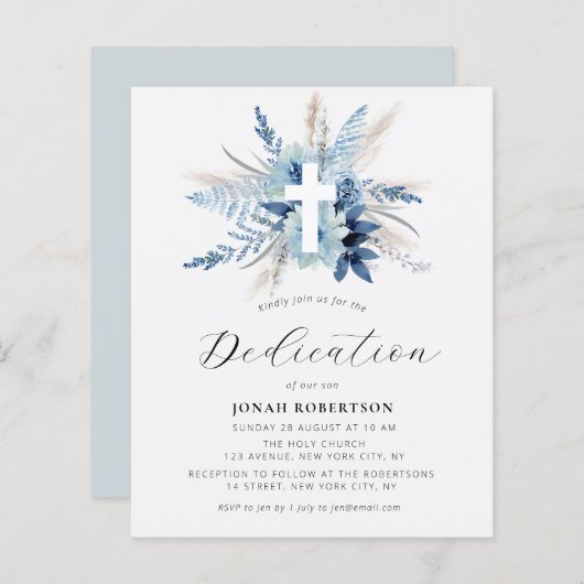 Pampas Gras blauen Blumenkreuz Widmung (Vorne/Hinten)