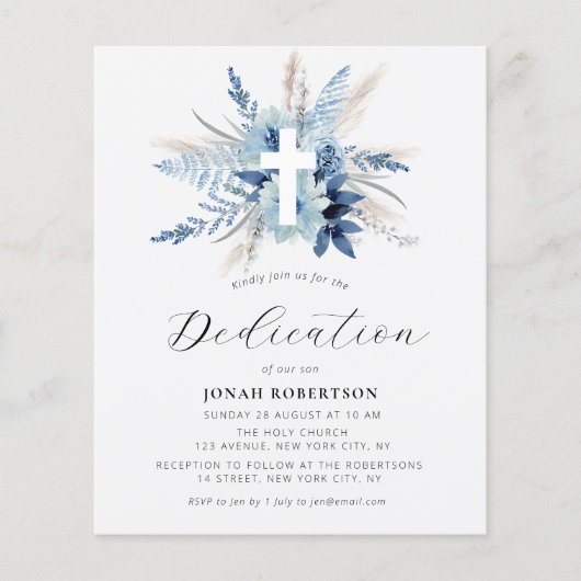 Pampas Gras blauen Blumenkreuz Widmung (Vorderseite)