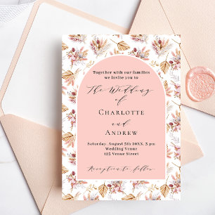 Pampas Gras Blume Rose Gold Boho Drehbuch Hochzeit Einladungspostkarte
