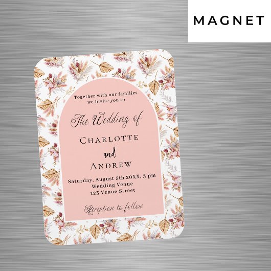 Pampas Gras Blume Rose Goldhochzeit Einladung Magnet