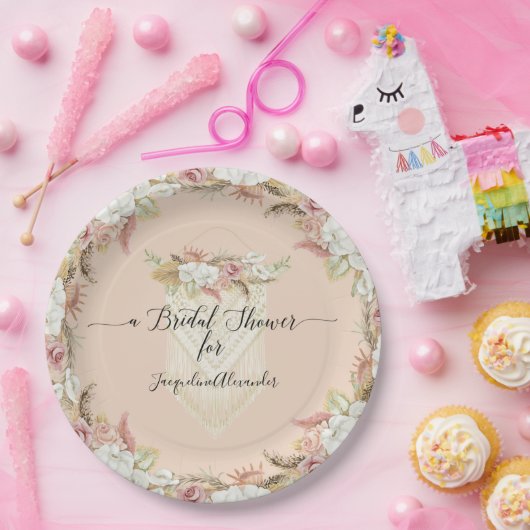 Pampas Gras Blush Blumenfolien Brautparty Pappteller (Party)