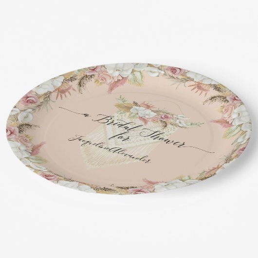 Pampas Gras Blush Blumenfolien Brautparty Pappteller (Schrägansicht)