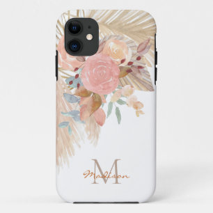 Pampas Gras Blush Pink Floral Monogramm Case-Mate iPhone Hülle