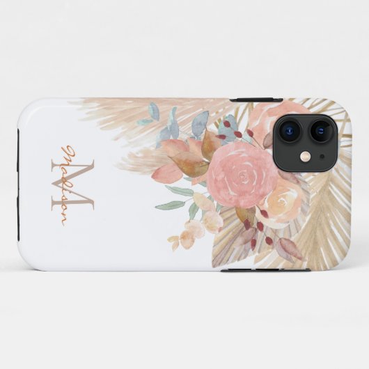 Pampas Gras Blush Pink Floral Monogramm Case-Mate iPhone Hülle (Rückseite (Horizontal))