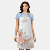 Pampas Gras Blush Pink Floral Monogramm Schürze (Getragen)