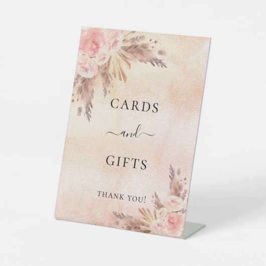 Pampas Gras Blush Rose Blumenkarten Geschenke Sockelschild (Vorderseite)