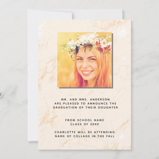 Pampas Gras Blush Rose Goldmarmor Abschluss Ankündigung (Rückseite)