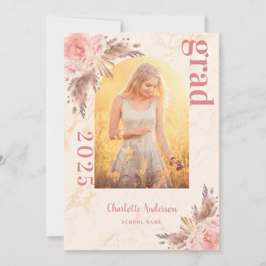 Pampas Gras Blush Rose Goldmarmor Abschluss Ankündigung (Vorderseite)