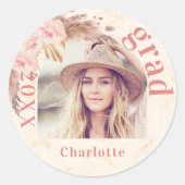 Pampas-Gras-Blütenblumen-Foto der Graduierungspart Runder Aufkleber (Vorderseite)