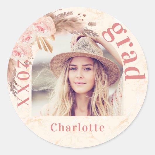 Pampas-Gras-Blütenblumen-Foto der Graduierungspart Runder Aufkleber (Vorderseite)