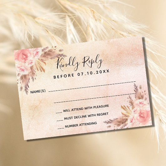 Pampas Gras Blütenflorale Boho Hochzeit RSVP Karte