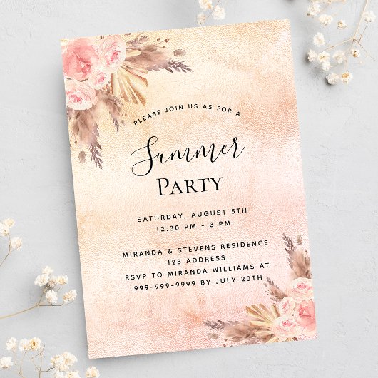 Pampas Gras Blütenflorchen Sommer Party im Freien Einladung