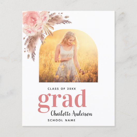 Pampas-Gras-Blütenkarte für den Abschluss (Vorderseite)