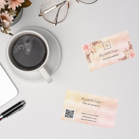 Pampas Gras Blütenrosa Blumenmuster QR-Logo Visitenkarte
