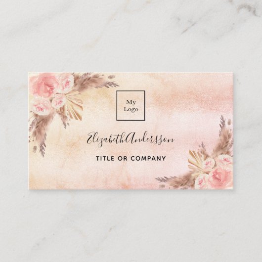 Pampas Gras Blütenrosa Blumenmuster QR-Logo Visitenkarte (Vorderseite)