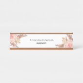 Pampas gras Blütenrosa Blütenmonogramm Schreibtischnamensplakette (Vorderseite )