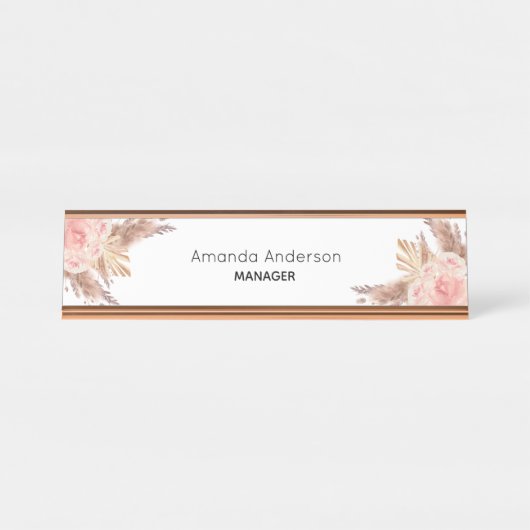 Pampas gras Blütenrosa Blütenmonogramm Schreibtischnamensplakette (Vorderseite )