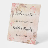 Pampas Gras Blütenschmetterlinge begrüßen Hochzeit Sockelschild (Vorderseite)