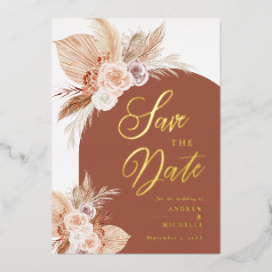 Pampas Gras Bogen Terrakotta Boho Foto Hochzeit Sa Folieneinladung