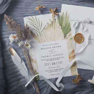 Pampas Gras Boho Blumenstrauß Chic QR Code Hochzei Einladung