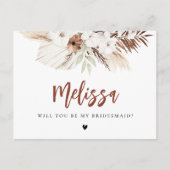 Pampas Gras Boho Bridesmaid Vorschlag Postkarte (Vorderseite)