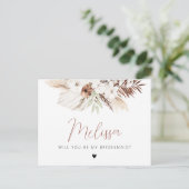 Pampas Gras Boho Bridesmaid Vorschlagkarte Postkarte (Stehend Vorderseite)