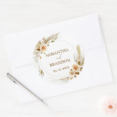 Pampas Gras boho elegante tropische Hochzeit Runder Aufkleber (Umschlag)