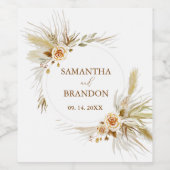 Pampas Gras boho elegante tropische Hochzeit Weinetikett (Einzelnes Label)