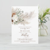 Pampas Gras Boho-Hochzeit mit QR-Code zum kleinen  Einladung (Stehend Vorderseite)