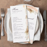 Pampas Gras boho Hochzeitsmenü & Dankeschön Nachri Menükarte<br><div class="desc">Dieses individuell gestaltete Hochzeitsmenü, das mit der Kollektion "Boho ARch & Pampas Grass Wedding" abgestimmt wurde, eignet sich perfekt für jeden stilvollen und eleganten Ehe-Empfang. Dieses Menü mit einer ausgewogenen Mischung aus rustikalem Charme und zarter Eleganz in sanften Erdtönen ist leicht anpassbar und umfasst die Namen der Braut und des...</div>