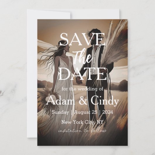 Pampas Gras boho speichern Daten Einladung (Vorderseite)