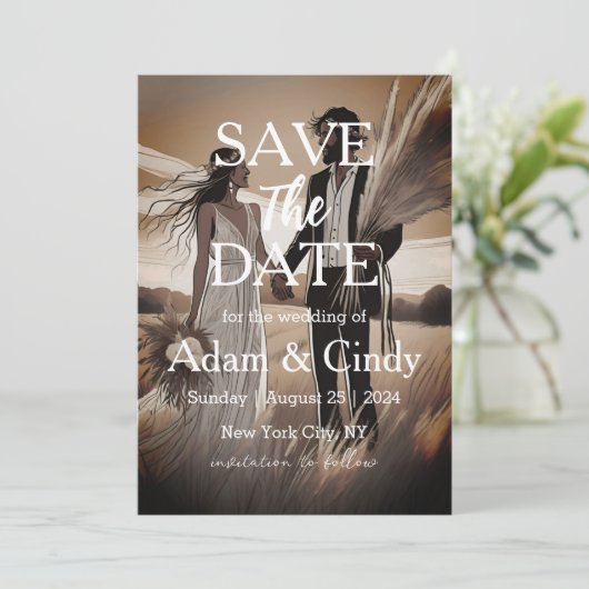 Pampas Gras boho speichern Daten Einladung (Stehend Vorderseite)