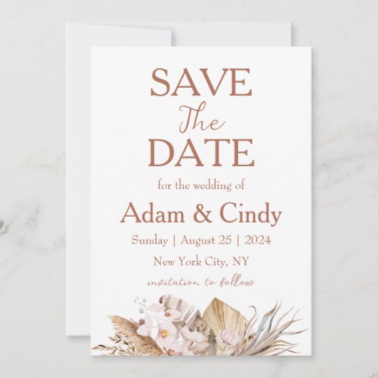 Pampas Gras boho speichern Daten Einladung (Vorderseite)