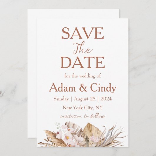 Pampas Gras boho speichern Daten Einladung (Vorne/Hinten)