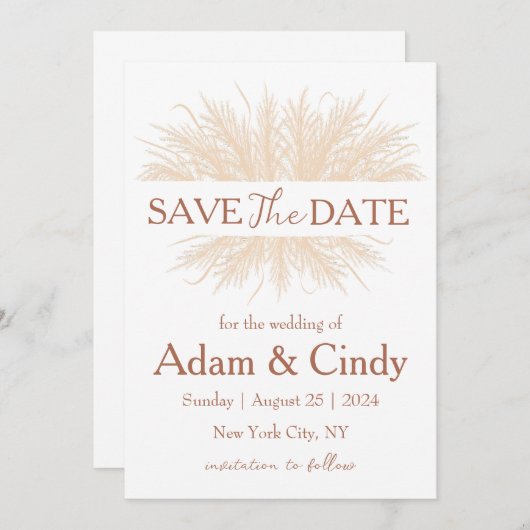 Pampas Gras boho speichern Daten Einladung (Vorne/Hinten)