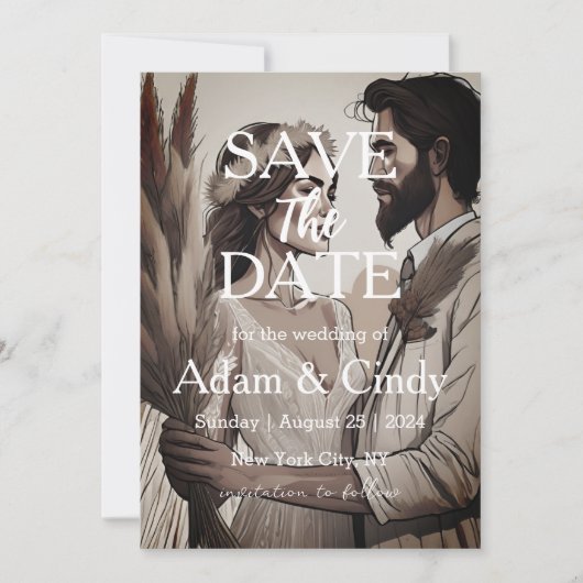 Pampas Gras boho speichern Daten Einladung (Vorderseite)