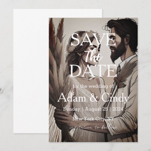 Pampas Gras boho speichern Daten Einladung (Vorne/Hinten)