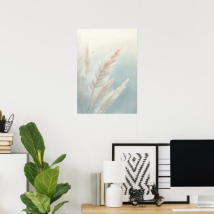 Pampas Gras Botanischer Kunstposter   Sanftes Blau Poster