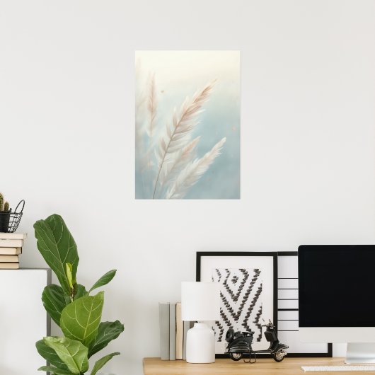 Pampas Gras Botanischer Kunstposter | Sanftes Blau Poster (Heimbüro)