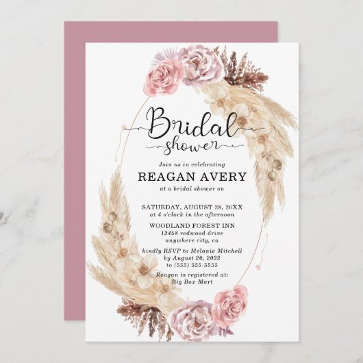 Pampas-Gras-Brautparty, getrocknet Einladung (Vorne/Hinten)