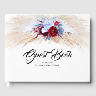 Pampas Gras Burgunderrot und Staubblau Hochzeit Gästebuch