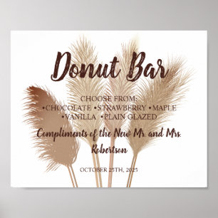 Pampas-Gras-Donut-Bar-Brautabschied-Hochzeitsschil Poster