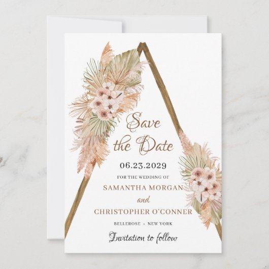 Pampas Gras getrocknet Palm Arch Pinselstrich Orch Save The Date (Vorderseite)