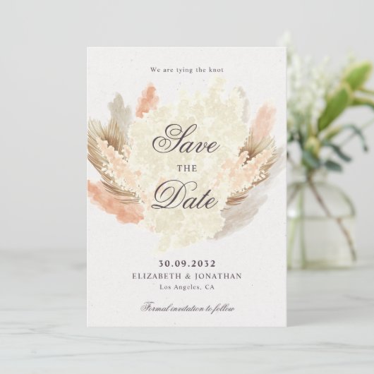 Pampas Gras getrocknete Blume Boho Foto Save The Date (Stehend Vorderseite)