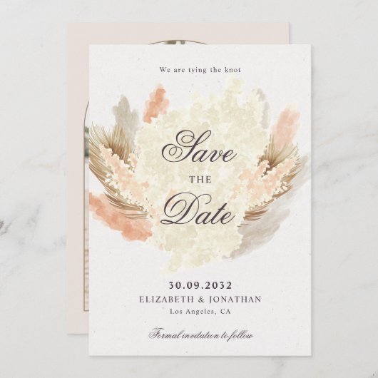 Pampas Gras getrocknete Blume Boho Foto Save The Date (Vorne/Hinten)