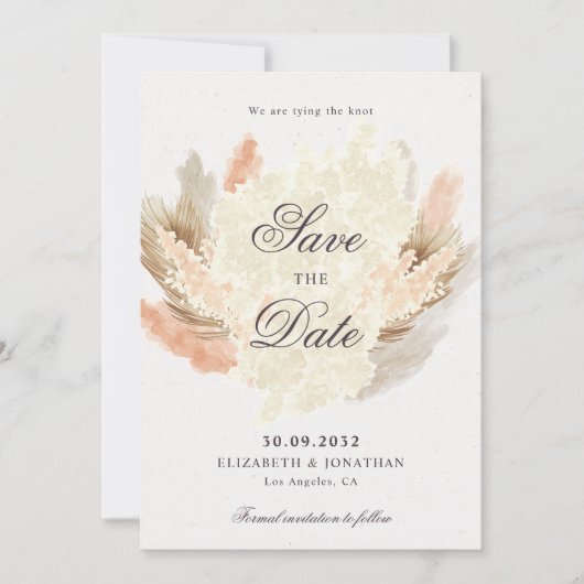 Pampas Gras getrocknete Blume Boho Foto Save The Date (Vorderseite)