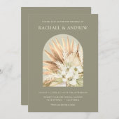 Pampas Gras getrocknete Blume Moderne grüne Bögen Einladung (Vorne/Hinten)